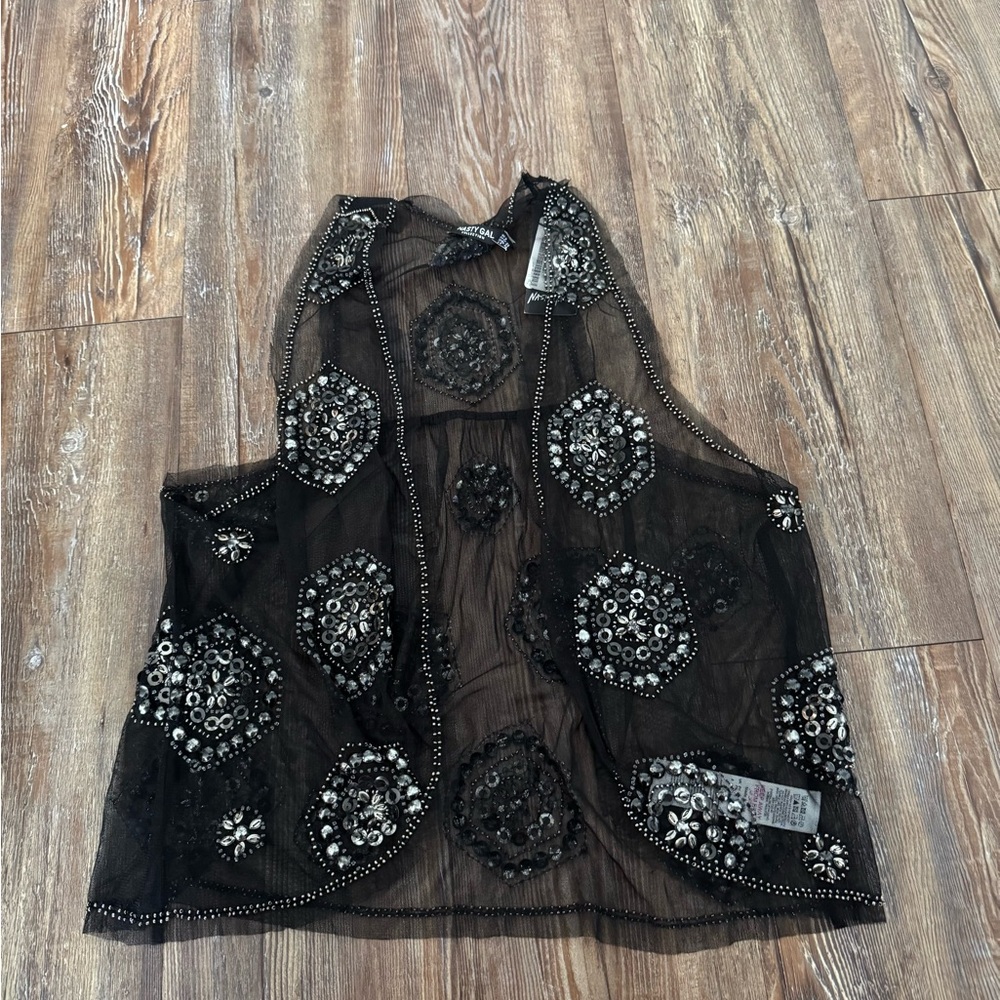 Nasty Gal Black Sheer Beaded Vest